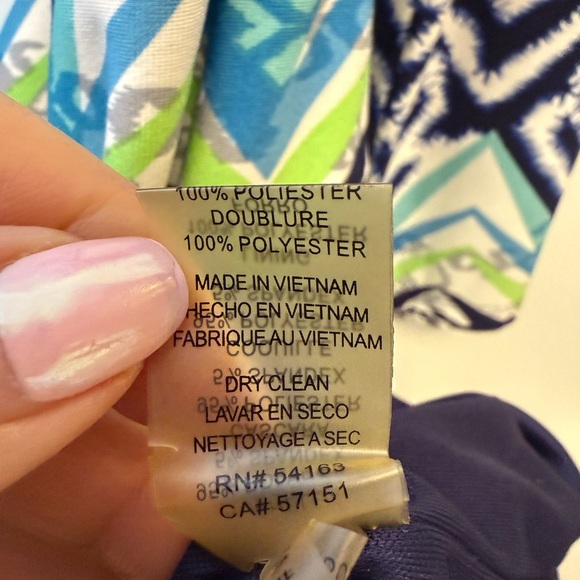 Vince Camuto Blue And Green Geometric Print Long Sleeve Dress Women’s Size 10 - Picture 9 of 9